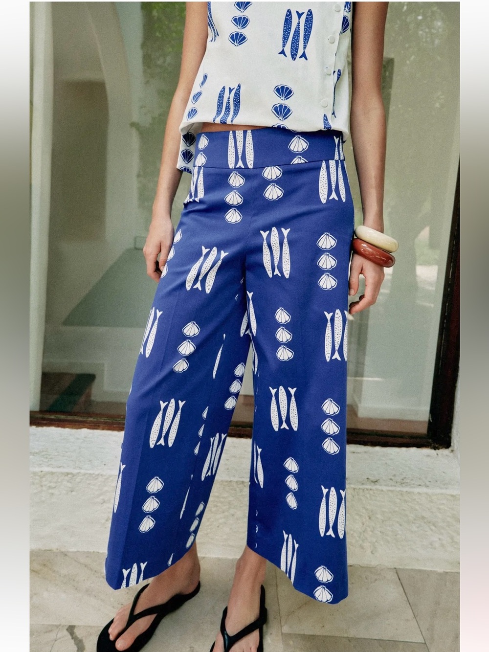 New ZARA Printed Wide-Leg Tie Culottes